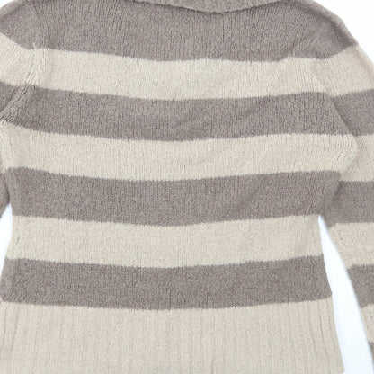 M&Co Womens Beige Collared Striped Acrylic Pullover Jumper Size L