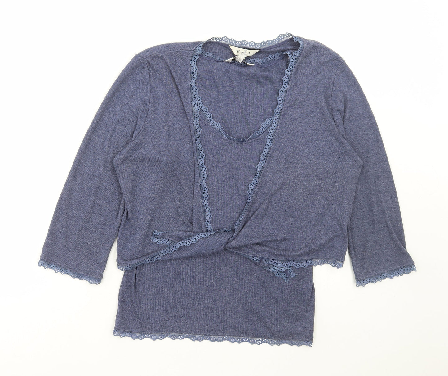 EAST Womens Blue Polyamide Basic Blouse Size 16 Round Neck - Lace trim