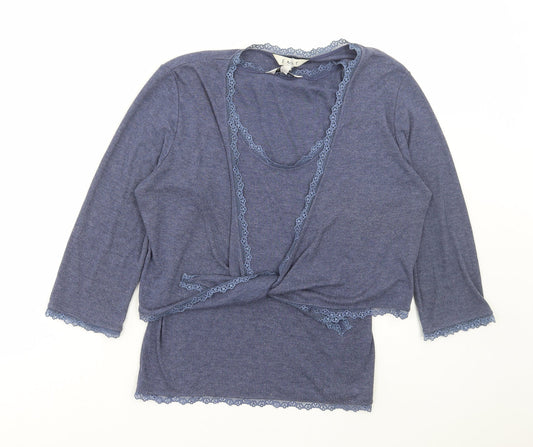 EAST Womens Blue Polyamide Basic Blouse Size 16 Round Neck - Lace trim