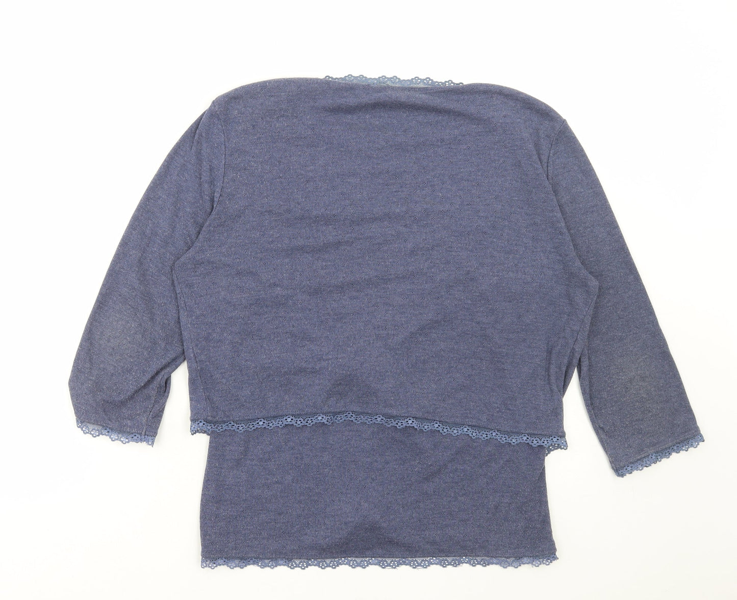 EAST Womens Blue Polyamide Basic Blouse Size 16 Round Neck - Lace trim