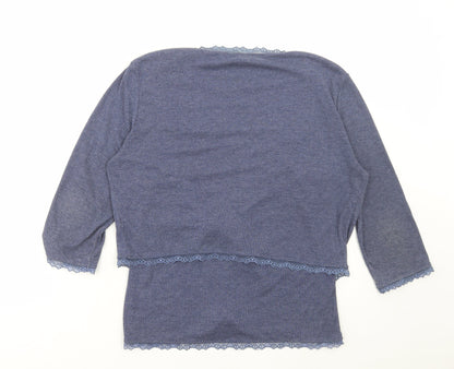 EAST Womens Blue Polyamide Basic Blouse Size 16 Round Neck - Lace trim