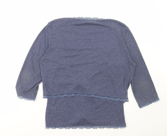 EAST Womens Blue Polyamide Basic Blouse Size 16 Round Neck - Lace trim