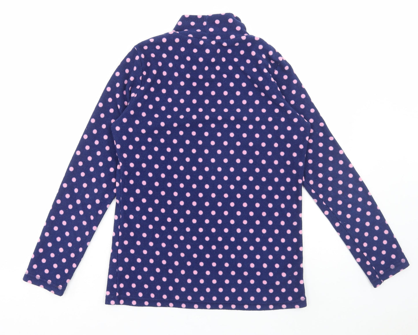 Uniqlo Girls Blue Polka Dot Polyester Basic T-Shirt Size 12 Years High Neck Pullover