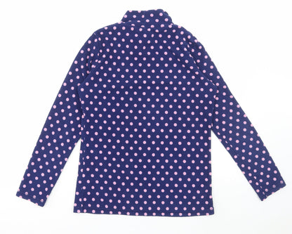 Uniqlo Girls Blue Polka Dot Polyester Basic T-Shirt Size 12 Years High Neck Pullover