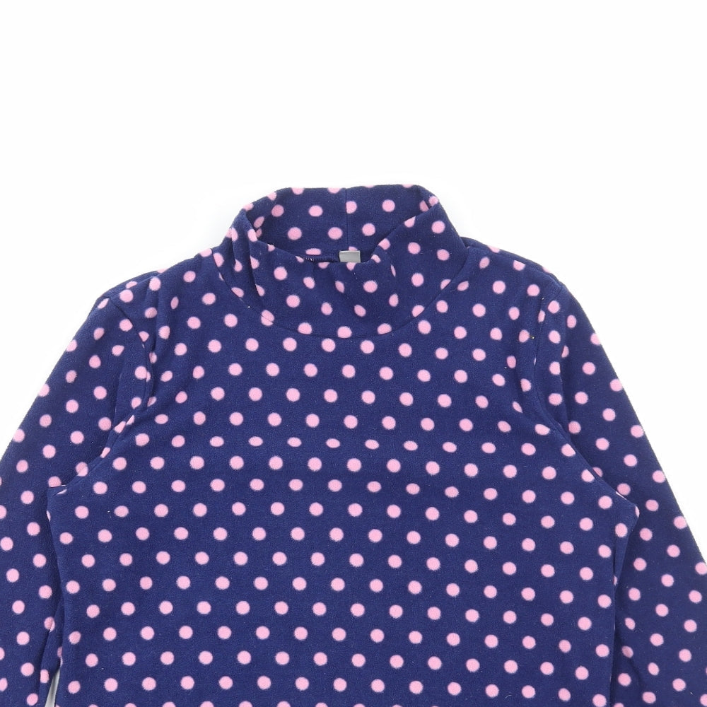 Uniqlo Girls Blue Polka Dot Polyester Basic T-Shirt Size 12 Years High Neck Pullover