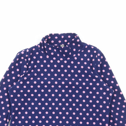 Uniqlo Girls Blue Polka Dot Polyester Basic T-Shirt Size 12 Years High Neck Pullover