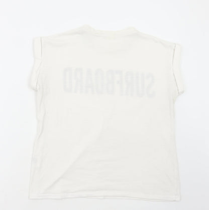 Original Essentials Womens White Polyester Basic T-Shirt Size S Round Neck - Surfboard