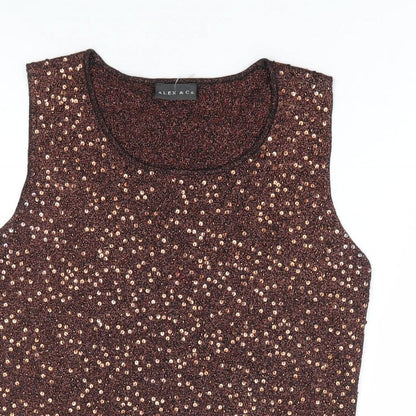 Alex & Co Womens Brown Round Neck Viscose Vest Jumper Size 8 - Bronze