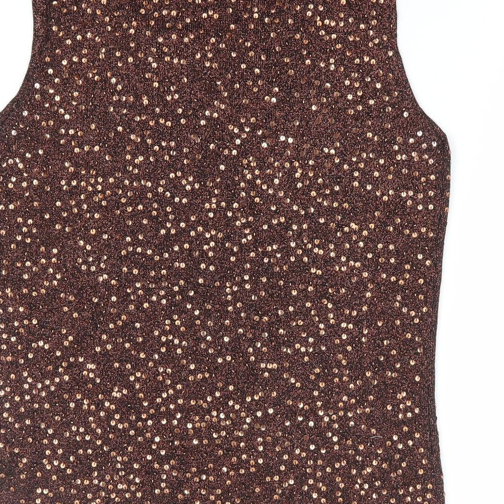 Alex & Co Womens Brown Round Neck Viscose Vest Jumper Size 8 - Bronze