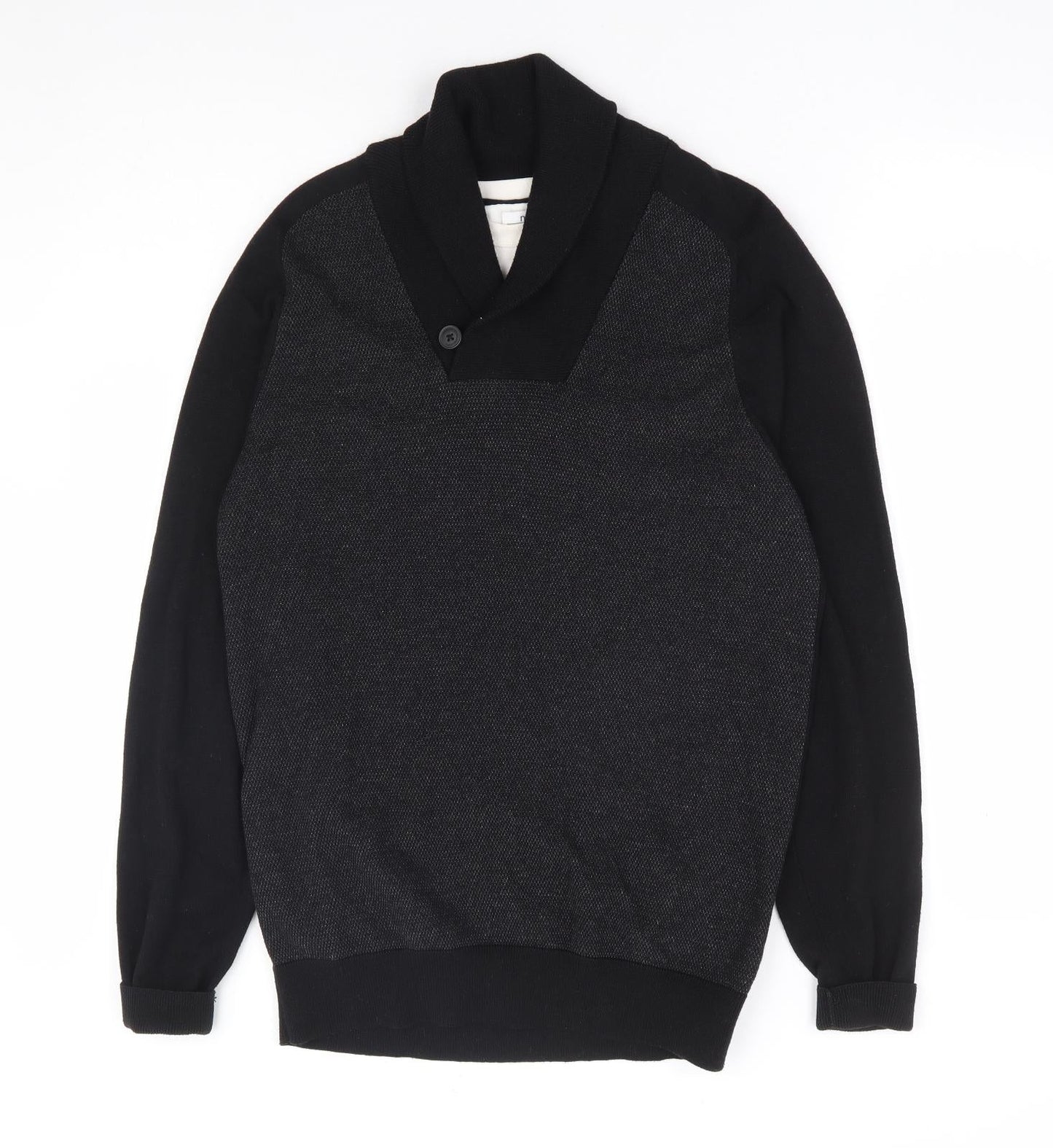 NEXT Mens Black Round Neck Cotton Henley Jumper Size M