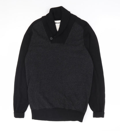 NEXT Mens Black Round Neck Cotton Henley Jumper Size M