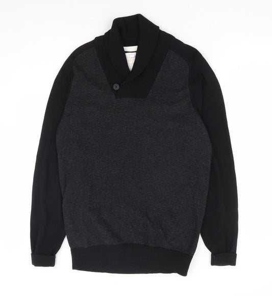 NEXT Mens Black Round Neck Cotton Henley Jumper Size M