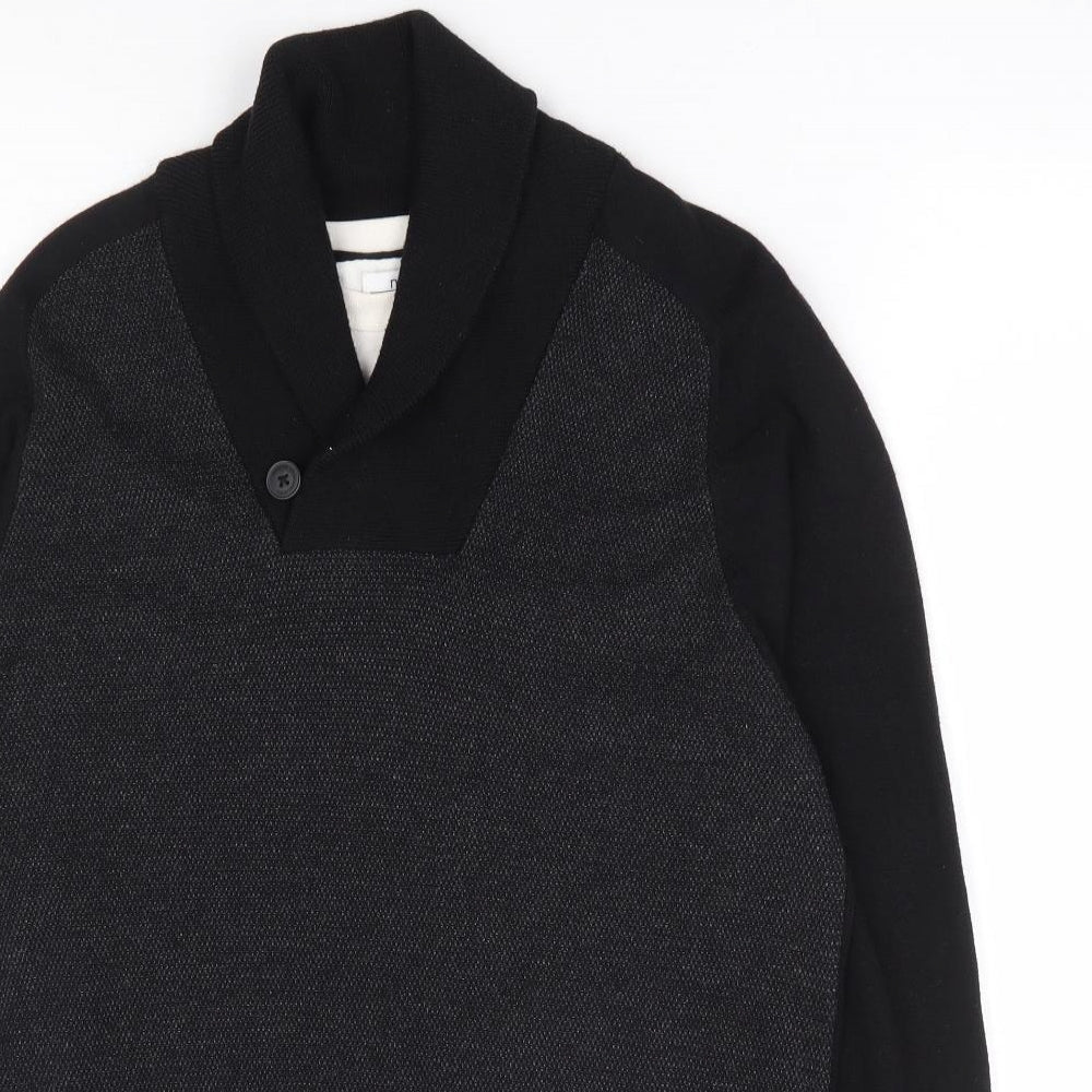 NEXT Mens Black Round Neck Cotton Henley Jumper Size M