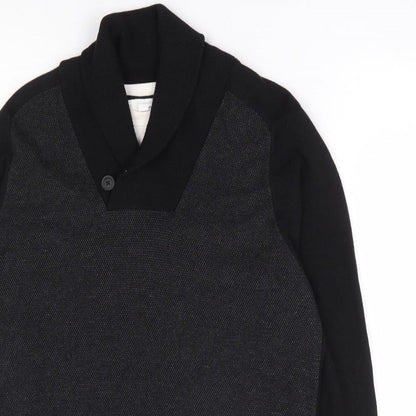 NEXT Mens Black Round Neck Cotton Henley Jumper Size M