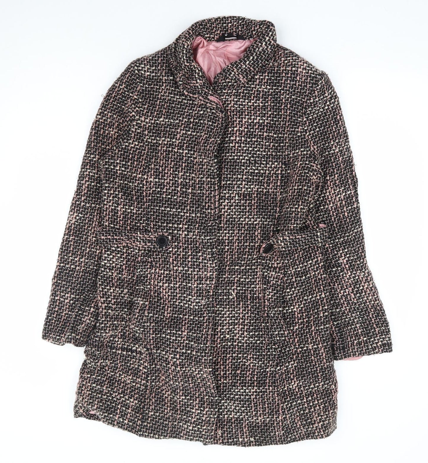 Nikita Womens Pink Check Overcoat Coat Size L Button