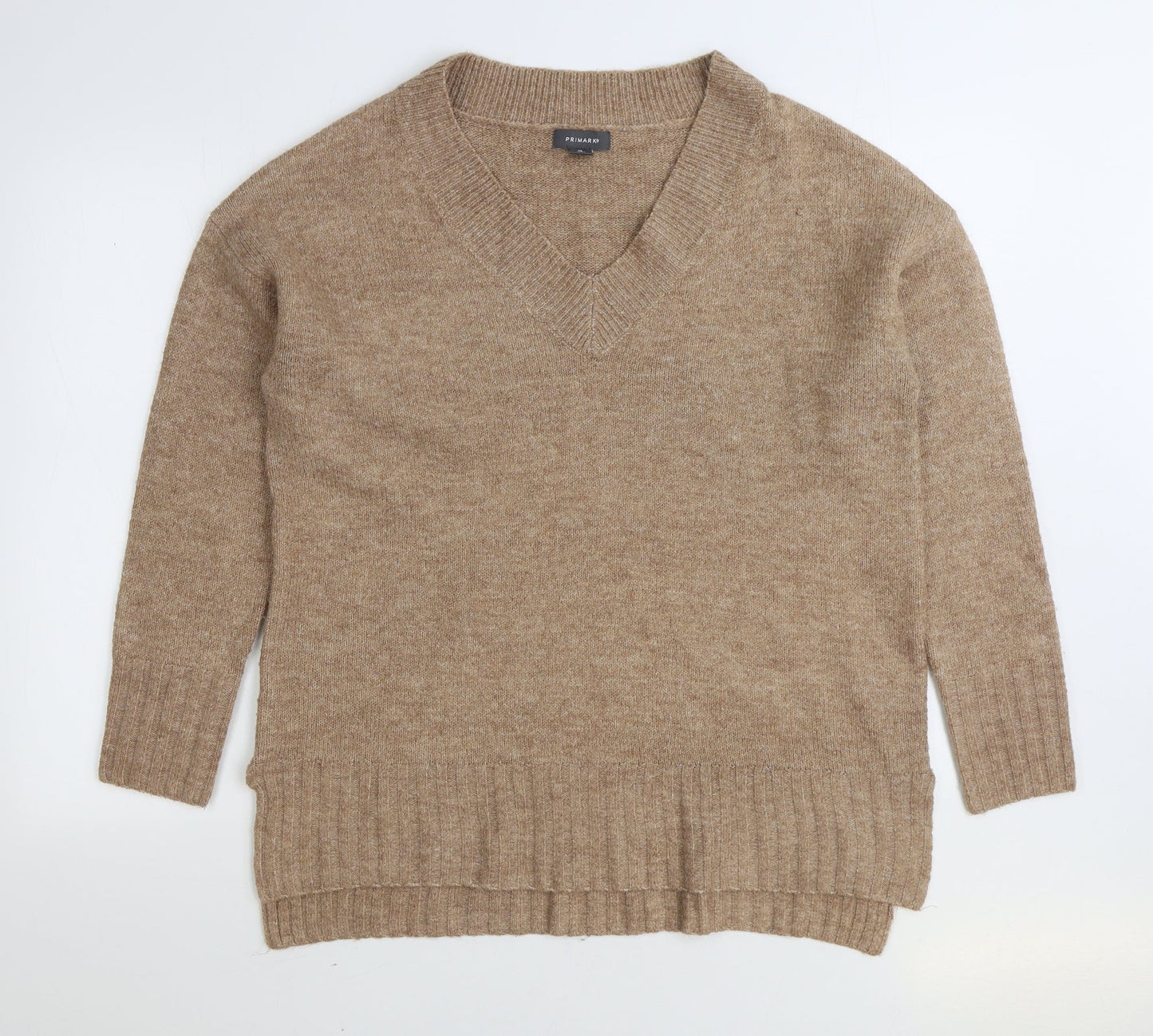 Primark Womens Brown V-Neck Acrylic Pullover Jumper Size XS