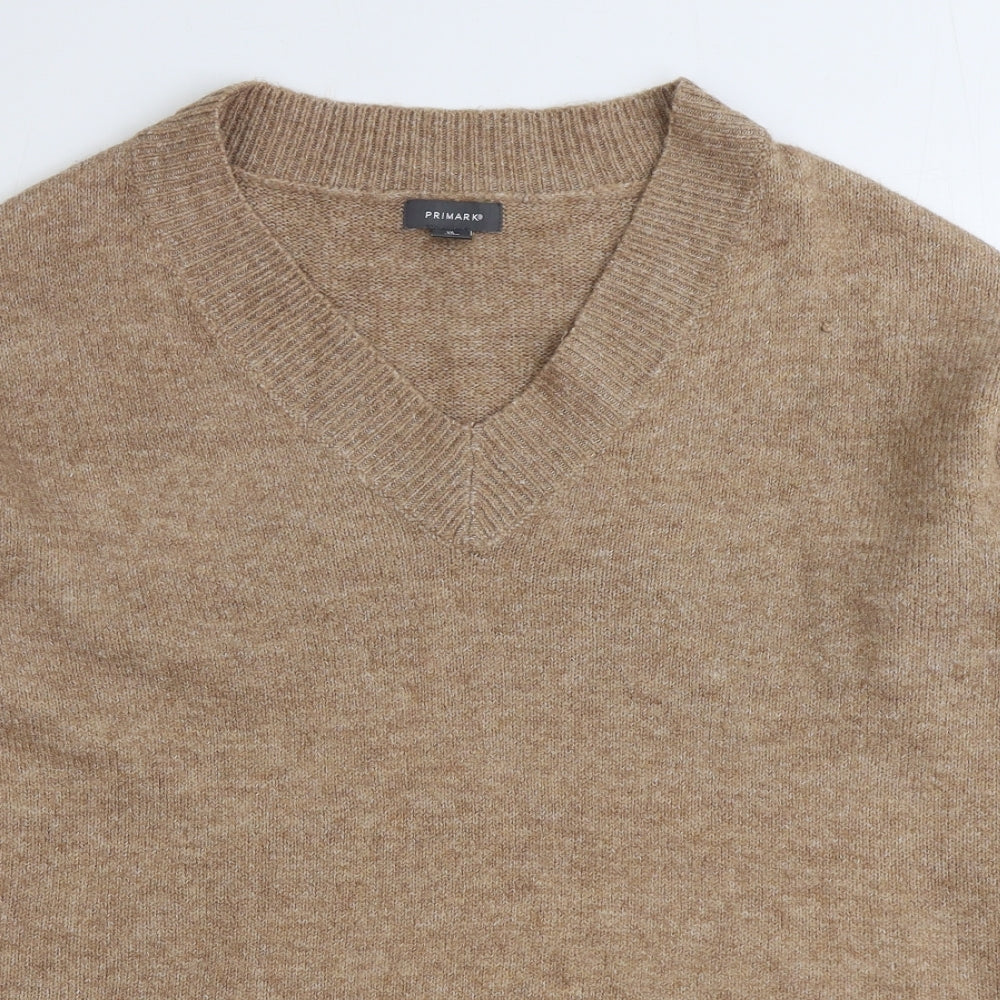 Primark Womens Brown V-Neck Acrylic Pullover Jumper Size XS