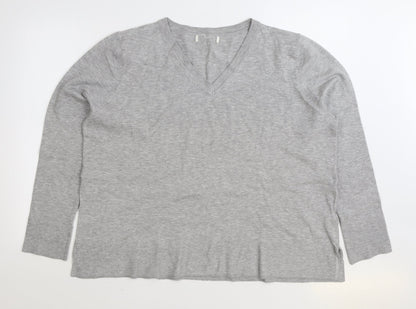 Primark Womens Grey V-Neck Polyester Pullover Jumper Size XL