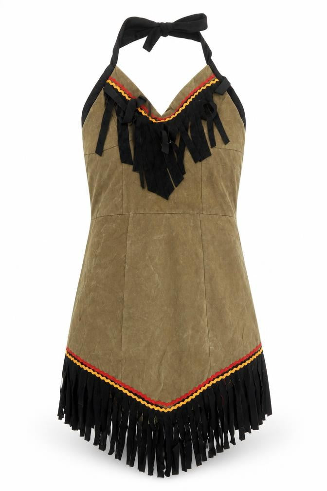 Preworn Womens Brown Polyester Fit & Flare One Size Halter Zip - Native American Fancy Dress