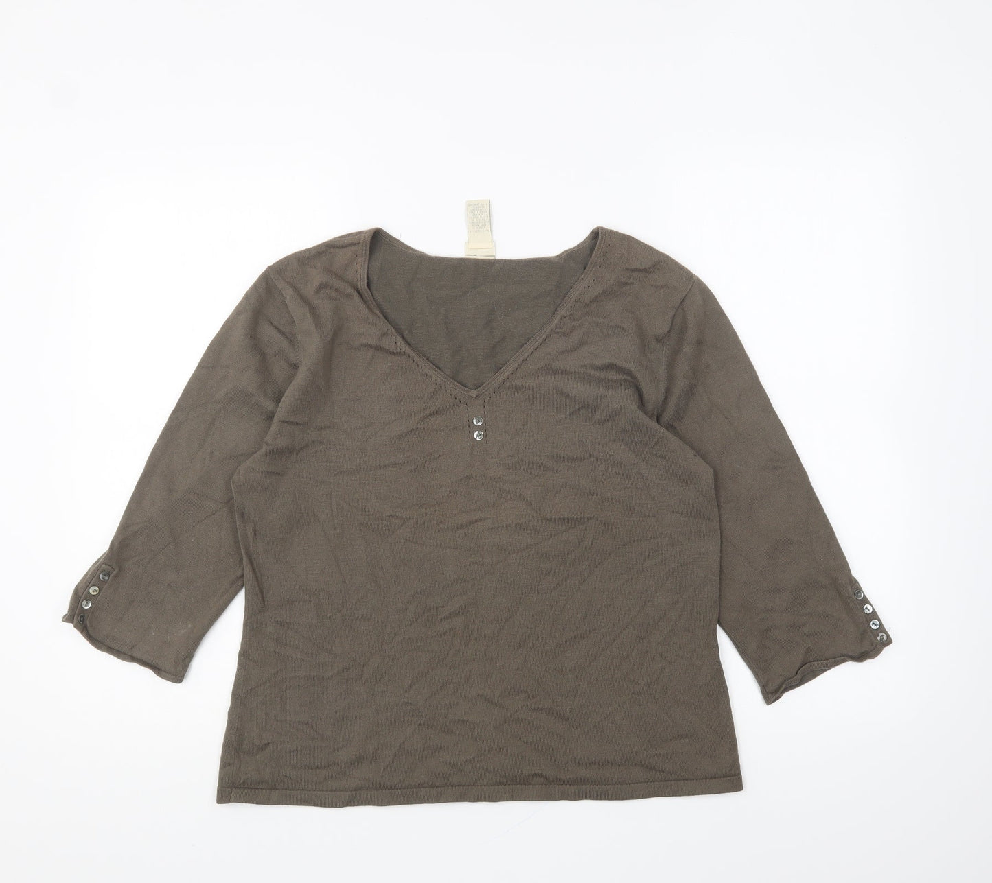 J. Jill Womens Brown V-Neck Cotton Pullover Jumper Size M