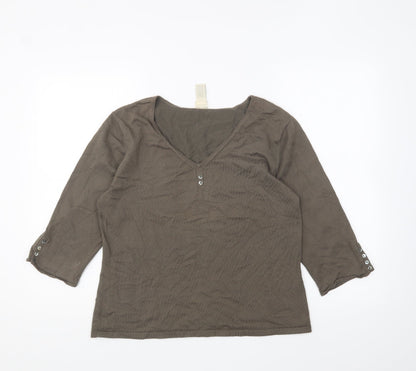 J. Jill Womens Brown V-Neck Cotton Pullover Jumper Size M