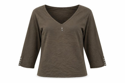 J. Jill Womens Brown V-Neck Cotton Pullover Jumper Size M