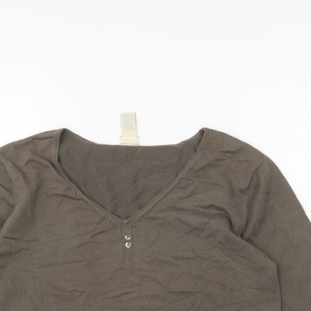 J. Jill Womens Brown V-Neck Cotton Pullover Jumper Size M