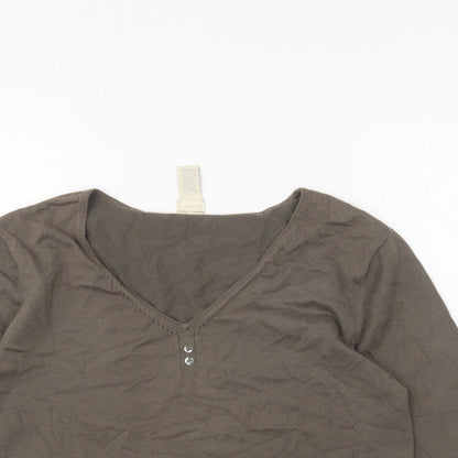 J. Jill Womens Brown V-Neck Cotton Pullover Jumper Size M
