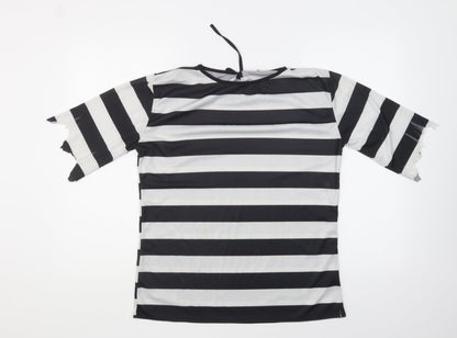 Preworn Mens Black Striped Polyester T-Shirt One Size Round Neck - Thief Fancy Dress