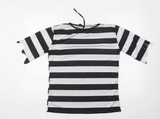 Preworn Mens Black Striped Polyester T-Shirt One Size Round Neck - Thief Fancy Dress