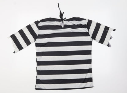 Preworn Mens Black Striped Polyester T-Shirt One Size Round Neck - Thief Fancy Dress