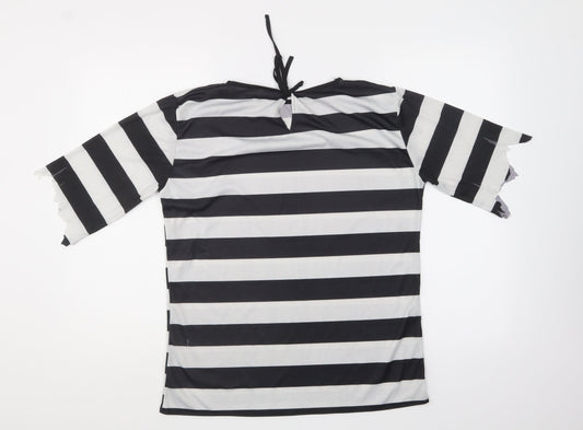 Preworn Mens Black Striped Polyester T-Shirt One Size Round Neck - Thief Fancy Dress