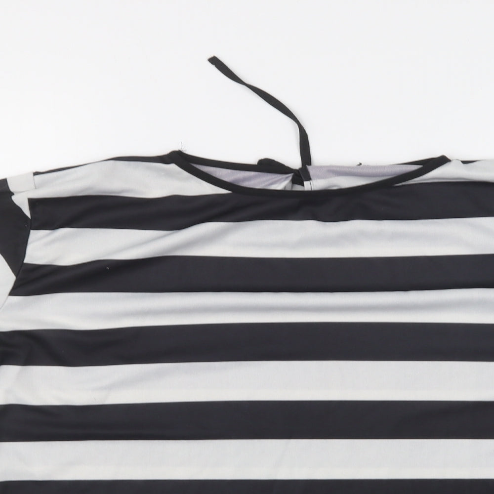 Preworn Mens Black Striped Polyester T-Shirt One Size Round Neck - Thief Fancy Dress