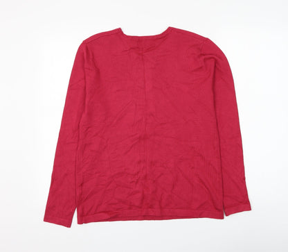 BASSINI Womens Pink Round Neck Argyle/Diamond Viscose Pullover Jumper Size S