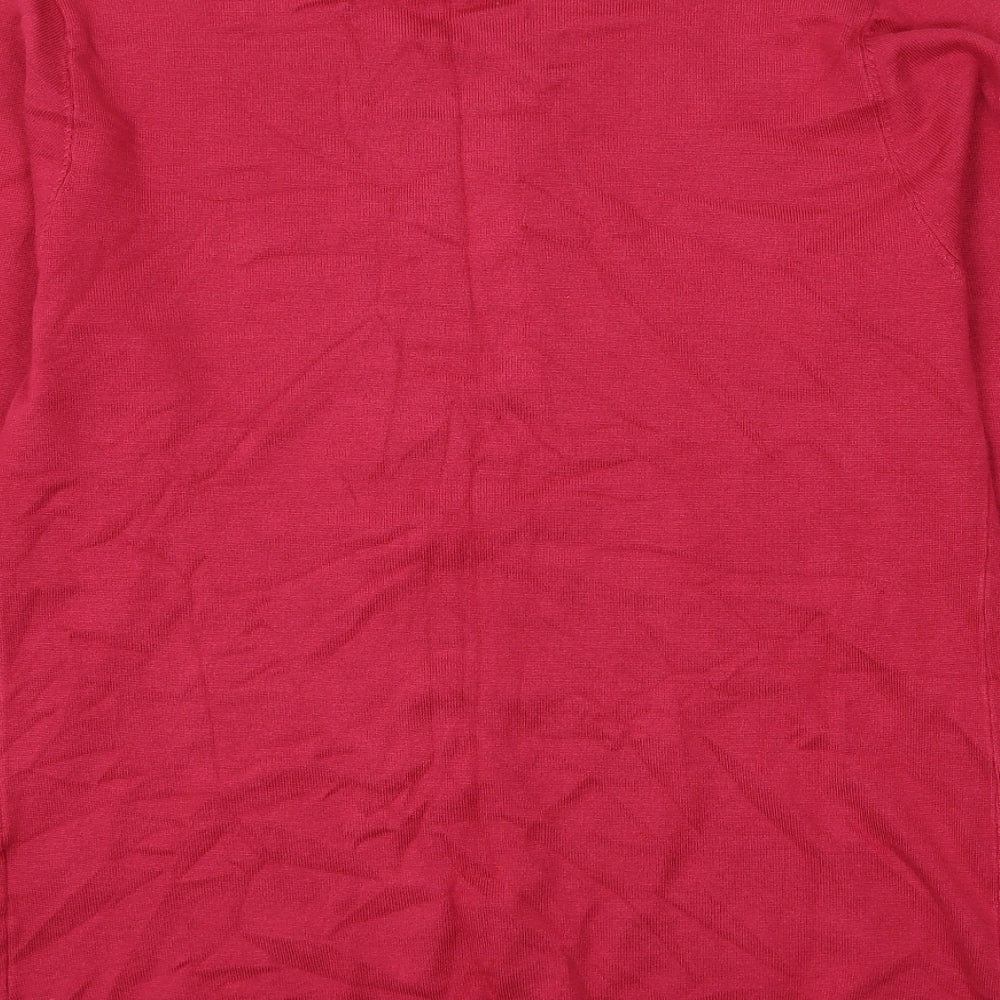 BASSINI Womens Pink Round Neck Argyle/Diamond Viscose Pullover Jumper Size S