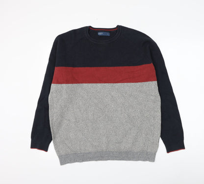 Matalan Mens Grey Round Neck Striped Cotton Pullover Jumper Size L