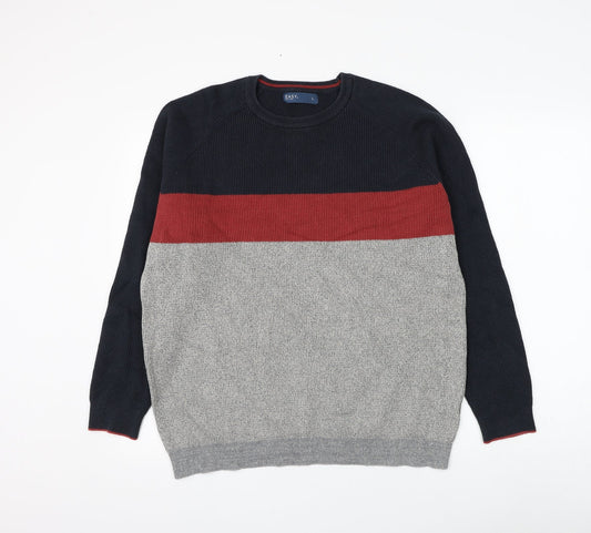 Matalan Mens Grey Round Neck Striped Cotton Pullover Jumper Size L