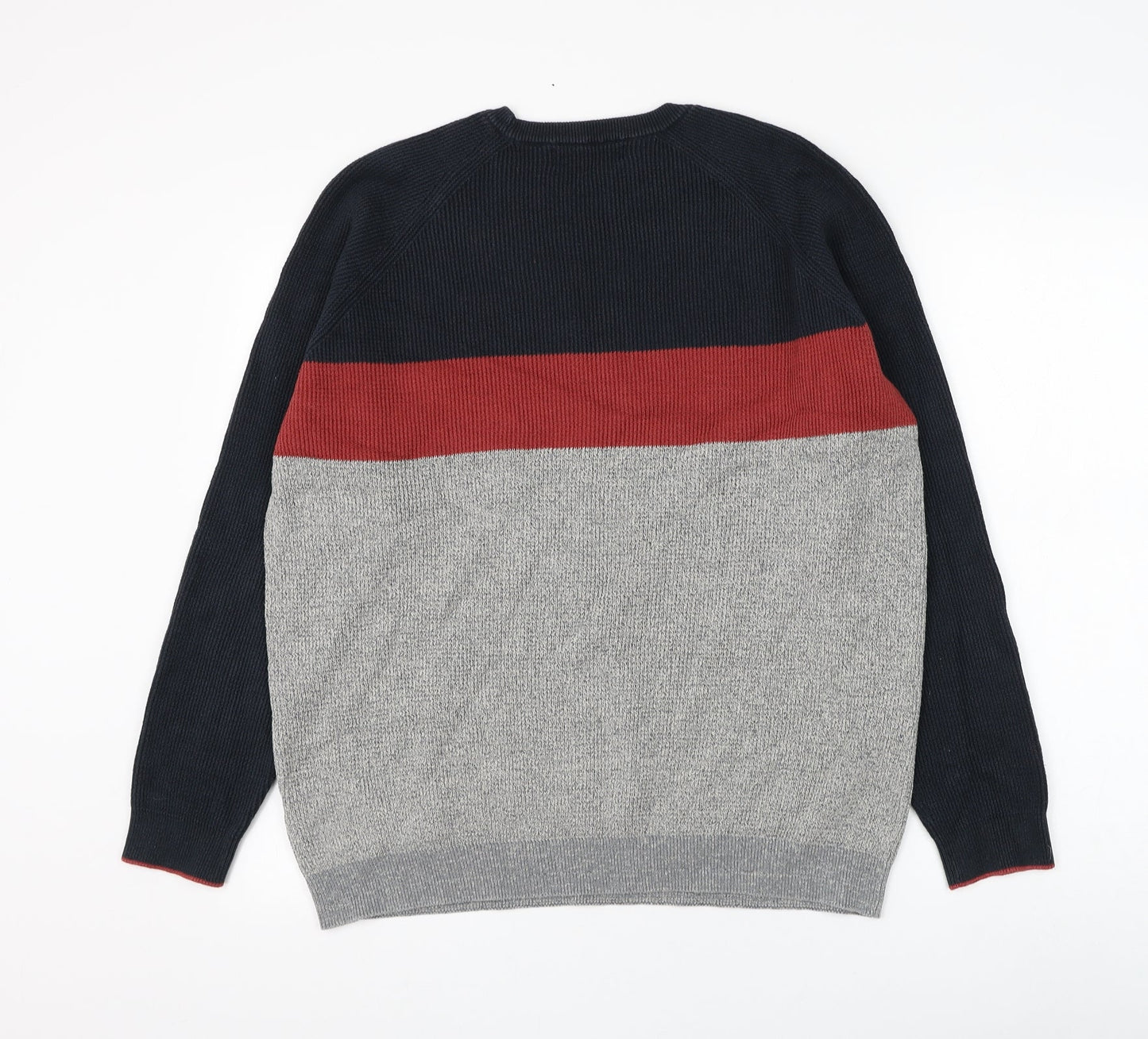 Matalan Mens Grey Round Neck Striped Cotton Pullover Jumper Size L