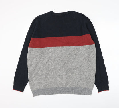 Matalan Mens Grey Round Neck Striped Cotton Pullover Jumper Size L