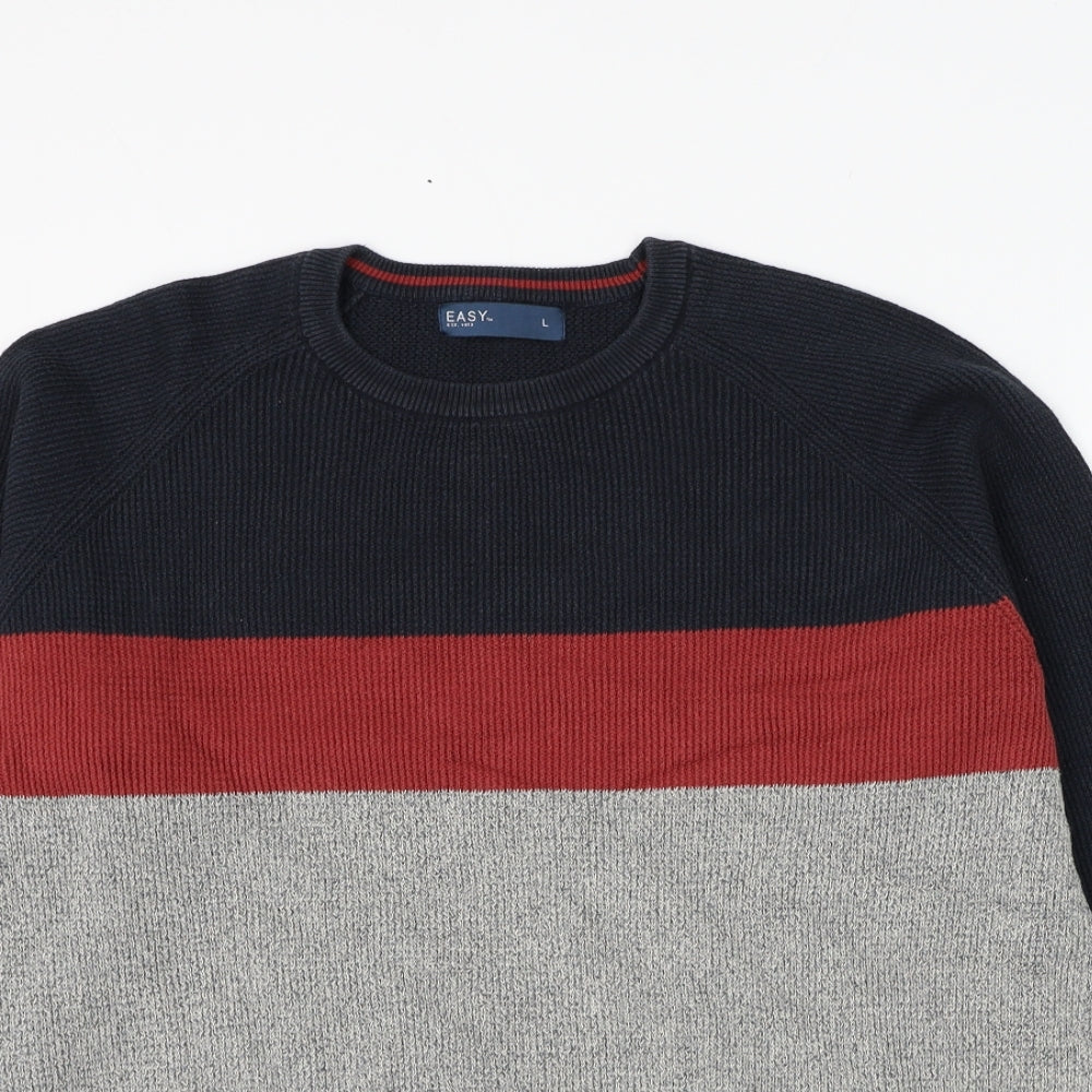 Matalan Mens Grey Round Neck Striped Cotton Pullover Jumper Size L