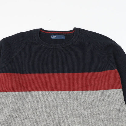 Matalan Mens Grey Round Neck Striped Cotton Pullover Jumper Size L