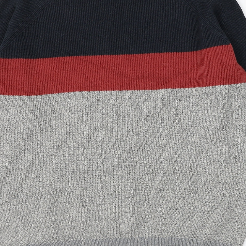 Matalan Mens Grey Round Neck Striped Cotton Pullover Jumper Size L