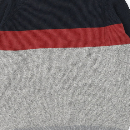 Matalan Mens Grey Round Neck Striped Cotton Pullover Jumper Size L