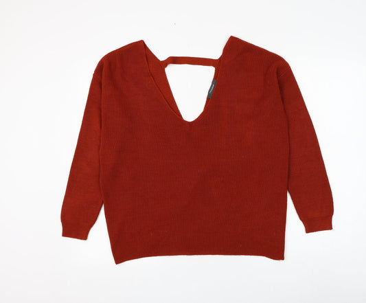Primark Womens Orange V-Neck Polyester Pullover Jumper Size 12