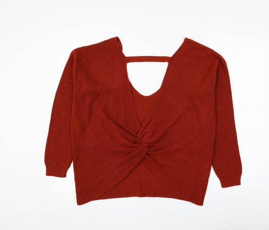 Primark Womens Orange V-Neck Polyester Pullover Jumper Size 12