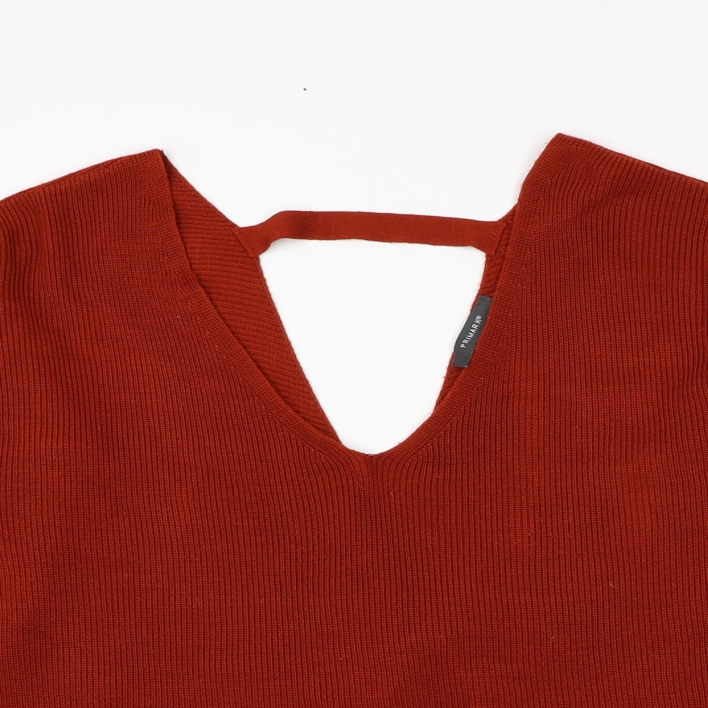 Primark Womens Orange V-Neck Polyester Pullover Jumper Size 12