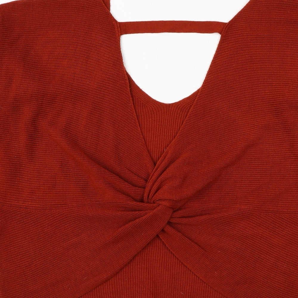 Primark Womens Orange V-Neck Polyester Pullover Jumper Size 12