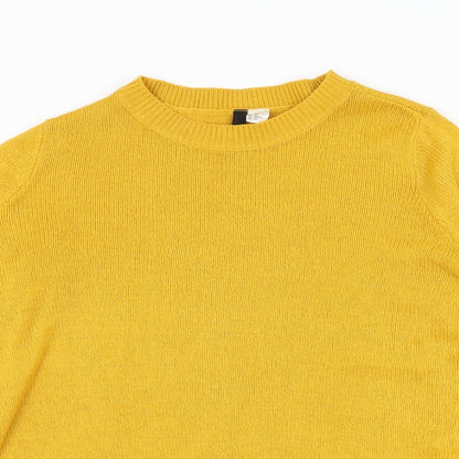 Divided by H&M Womens Yellow Round Neck Acrylic Pullover Jumper Size XS