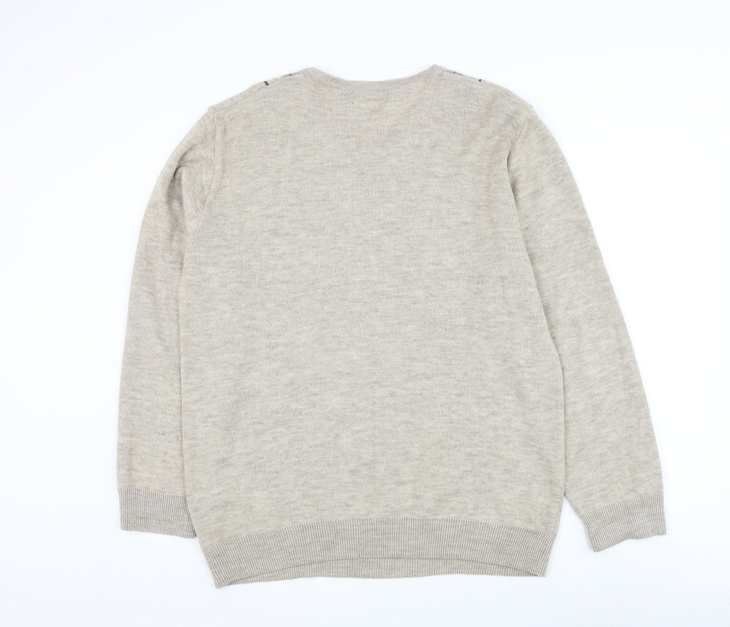 Armando Mens Brown V-Neck Geometric Acrylic Pullover Jumper Size L