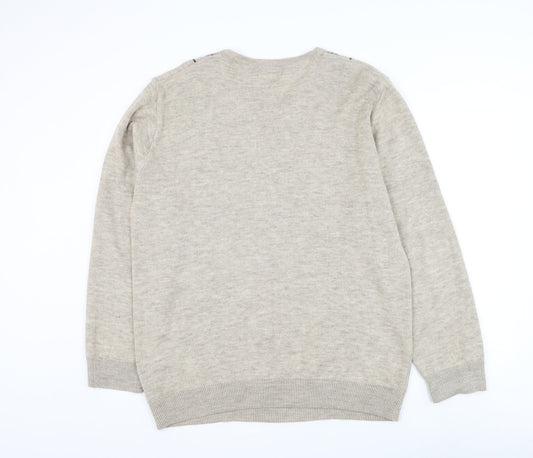 Armando Mens Brown V-Neck Geometric Acrylic Pullover Jumper Size L